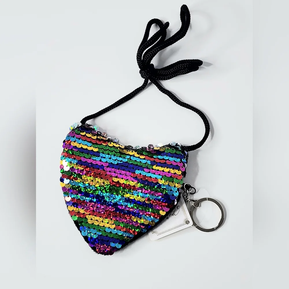 Heart Rainbow Sequins Nwcklace Coin Pouch